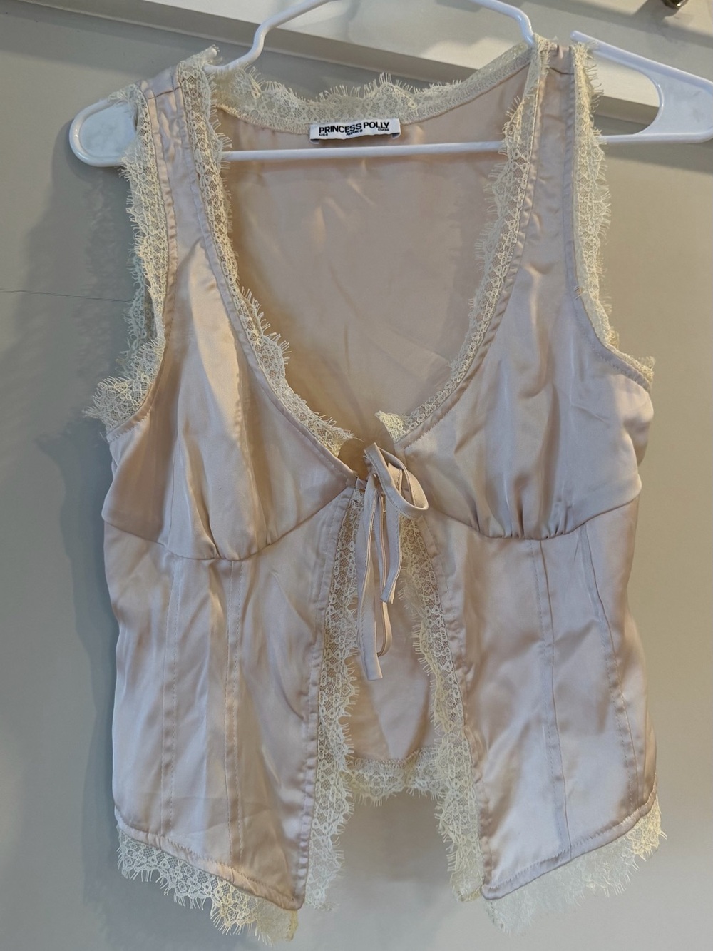 Princess Polly Champagne Satin Lace Tie Front Corset Top Size 4
